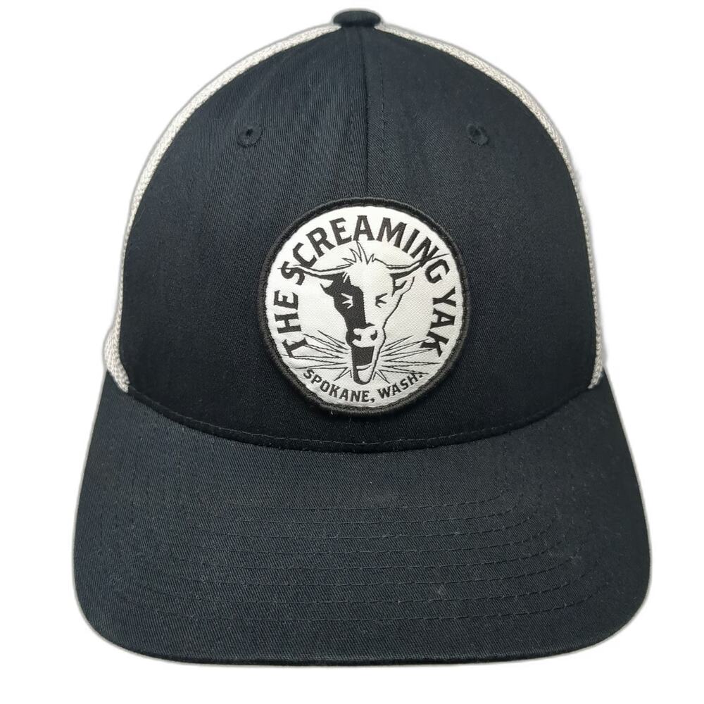 Flexfit Baseball Cap Black One Size Screaming Yak Spokane Wash Trucker Hat Mesh
